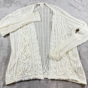 Chico's Women's Med Ivory Crochet‎ Open Front Cardigan Jacket Boho Grannycore